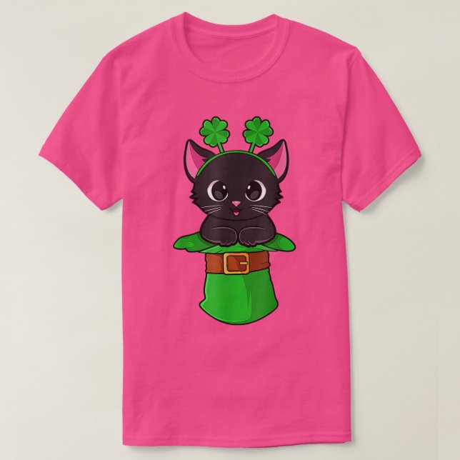 Camiseta Dia de São Patrício Gato Leprechaun Shamrock Kitte (Frente do Design)