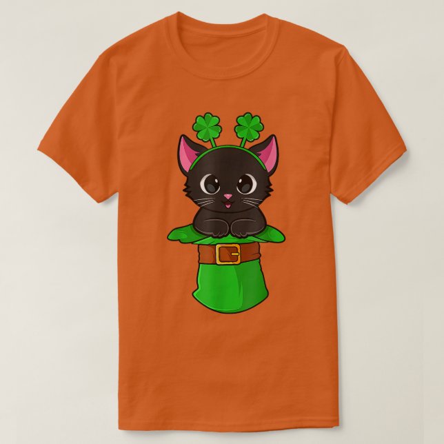 Camiseta Dia de São Patrício Gato Leprechaun Shamrock Kitte (Frente do Design)