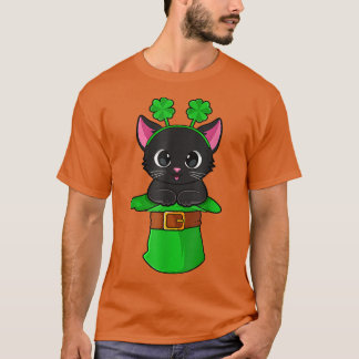 Camiseta Dia de São Patrício Gato Leprechaun Shamrock Kitte