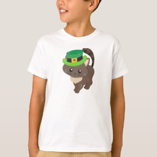 Camiseta Dia de São Patrício, Gato Marrom, Chapéu Leprechau