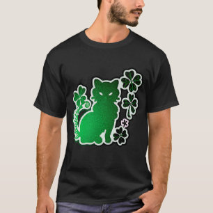 Camiseta Dia de São Patrício Gato Silhouette Green Shamrock