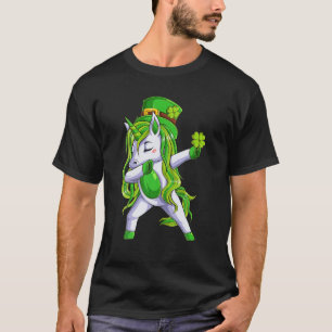 Camiseta Dia de São Patrício Girls Dabbing Unicorn Leprec