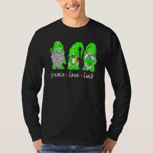 Camiseta Dia de São Patrício Gnomo Paz Amor Sorte Coração T