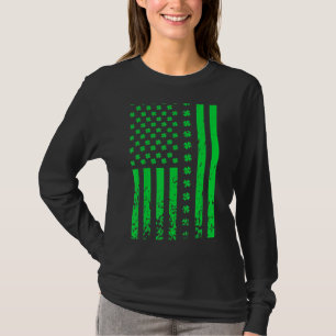 Camiseta Dia de São Patrício Green Irish American Flag Sha