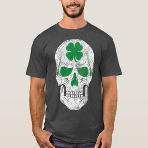 Camiseta Dia de São Patrício Green Shamrock Skull Irish G