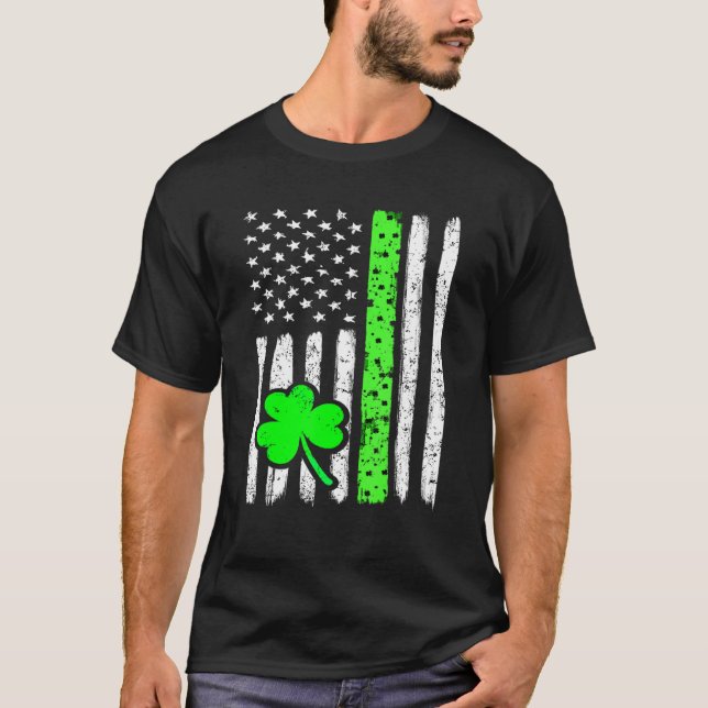 Camiseta Dia de São Patrício Irish American Flag Happy Rua  (Frente)