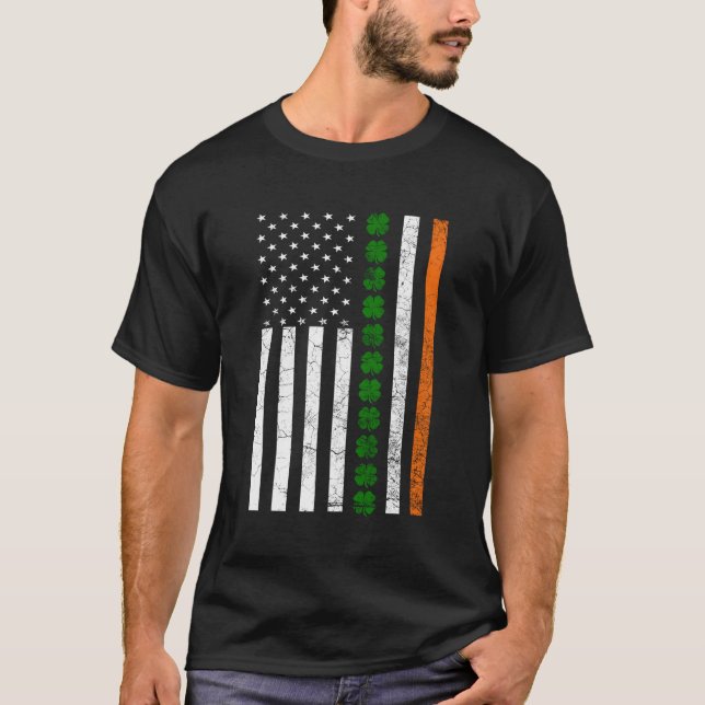 Camiseta Dia de São Patrício Irish American Flag Ireland Sh (Frente)