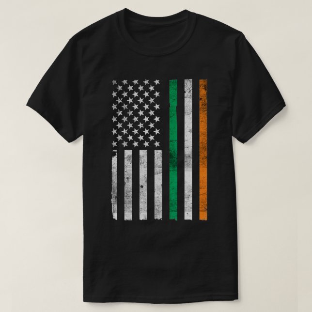 Camiseta Dia de São Patrício Irish American Flag Shamrock (Frente do Design)