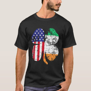 Camiseta Dia de São Patrício Irish American Flag Shamrock