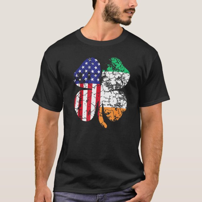 Camiseta Dia de São Patrício Irish American Flag Shamrock M (Frente)