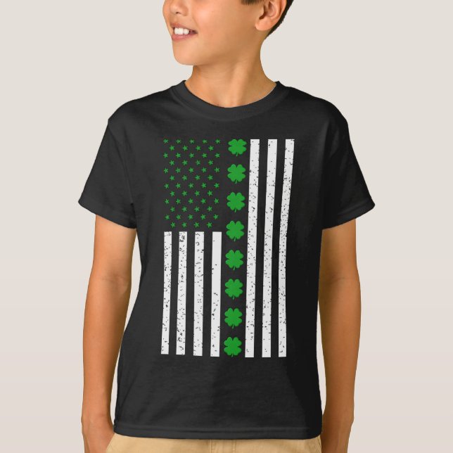 Camiseta Dia de São Patrício Irish Clover American Flag (Frente)