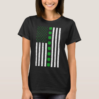Camiseta Dia de São Patrício Irish Clover American Flag