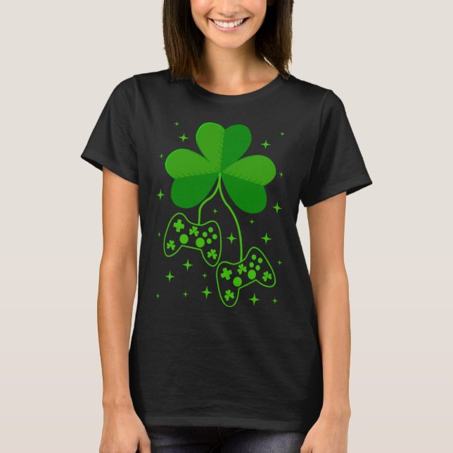 Camiseta Dia de São Patrício Irish Gamer Shamrock Video Gam (Frente)