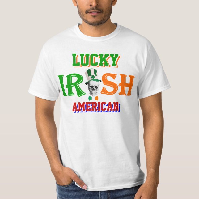 Camiseta Dia de São Patrício irlandês americano sortudo (Frente)