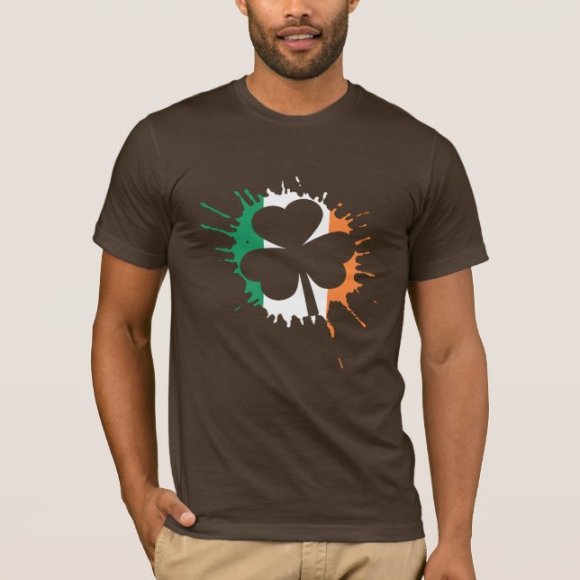 Camiseta Dia de São Patrício irlandês Flag Shamrock (Frente)