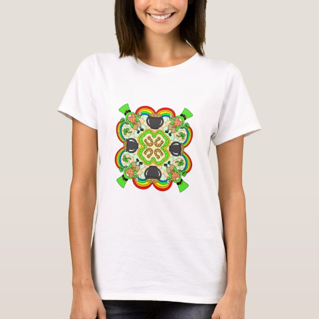 Camiseta Dia de São Patrício | Irlandês inspirado Mandala (Frente)