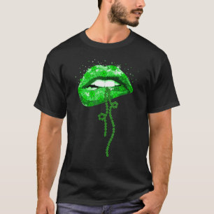 Camiseta Dia de São Patrício Lábios verdes engraçados Figur