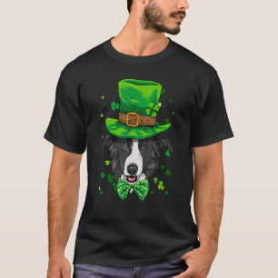 Camiseta Dia de São Patrício Leprechaun Border Collie Cão F