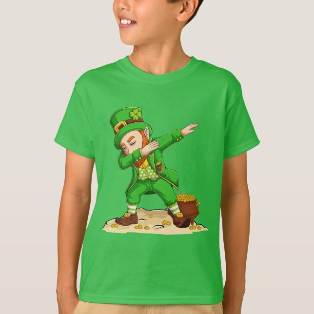 Camiseta Dia de São Patrício Leprechaun Dabbing Funny Graph (Frente)