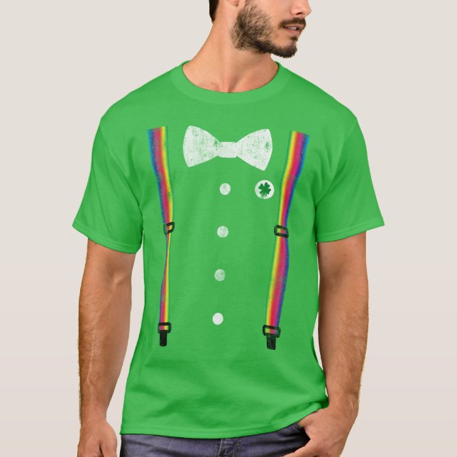 Camiseta Dia de São Patrício Leprechaun Do Suspender Do Arc (Frente)