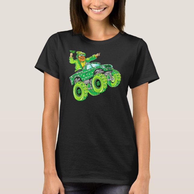Camiseta Dia de São Patrício Leprechaun Monster Truck Lucky (Frente)