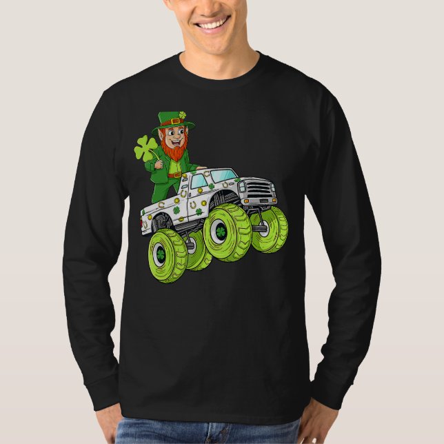 Camiseta Dia de São Patrício Leprechaun Monster Truck Lucky (Frente)