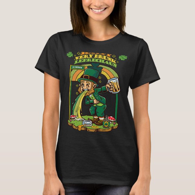Camiseta Dia de São Patrício Leprechaun Puking Rainbows (Frente)