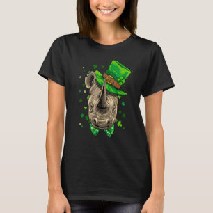 Camiseta Dia de São Patrício Leprechaun Rinoceronte Shamroc