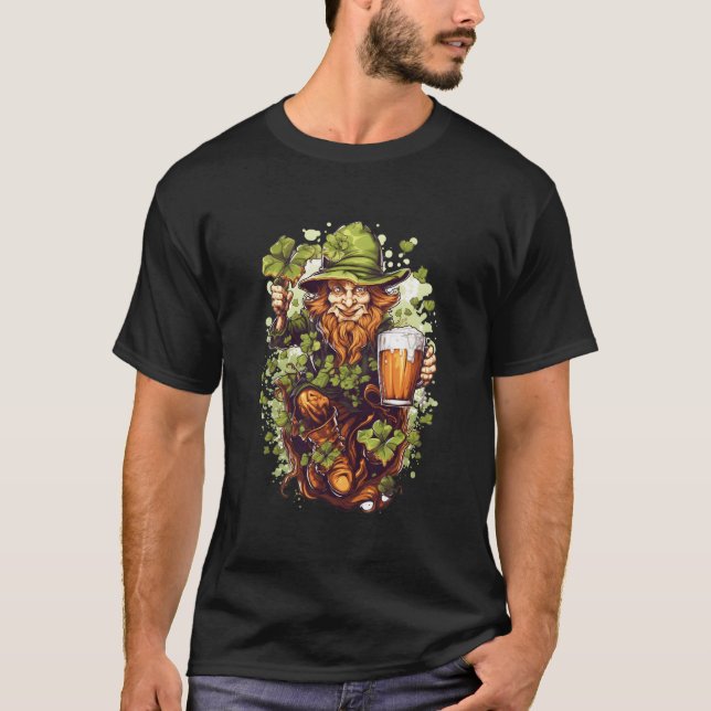 Camiseta Dia de São Patrício Leprechaun Shamrock Beer Beben (Frente)
