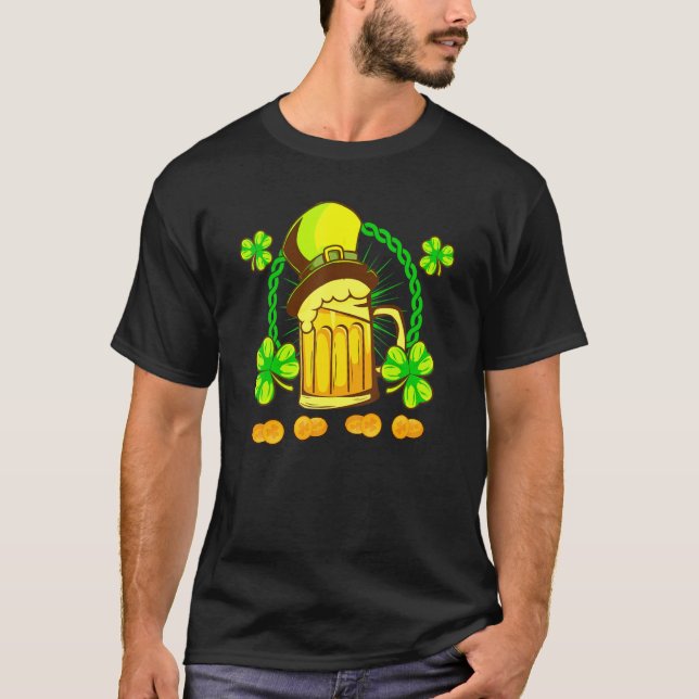 Camiseta Dia de São Patrício Leprechaun Shamrock Beer Wi (Frente)