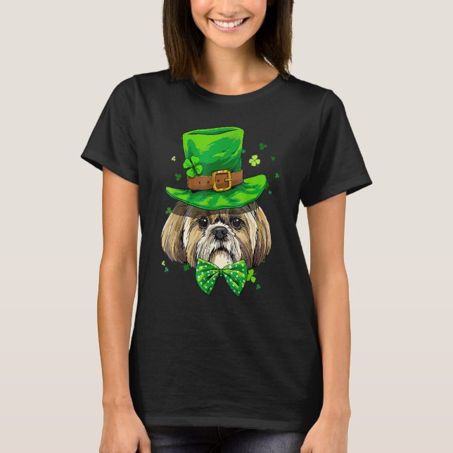 Camiseta Dia de São Patrício Leprechaun Shamrock Shih Tzu I (Frente)