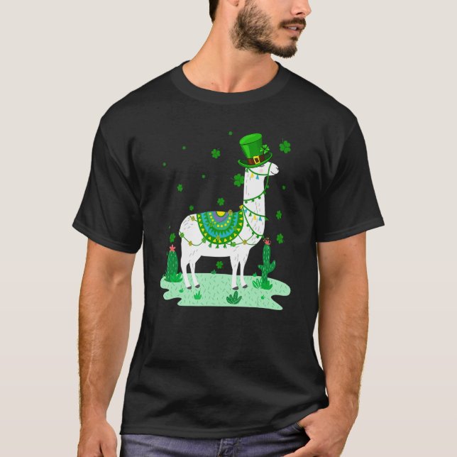 Camiseta Dia de São Patrício Llamas Leprechaun Llama (Frente)
