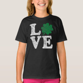 Camiseta Dia de São Patrício LOVE Shamrock Irish