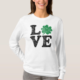 Camiseta Dia de São Patrício LOVE Shamrock Irish