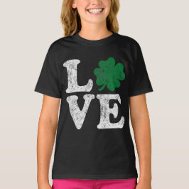 Camiseta Dia de São Patrício LOVE Shamrock Irish