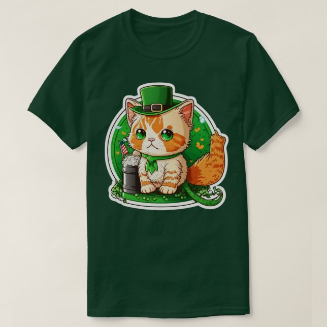 Camiseta Dia de São Patrício Lucky Cat (Frente do Design)