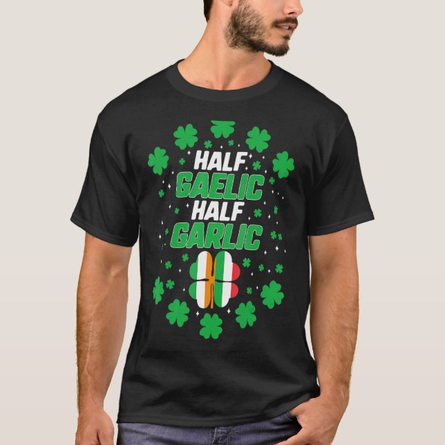 Camiseta Dia de São Patrício Meio Gaélico Meio Alho Irlandê (Frente)