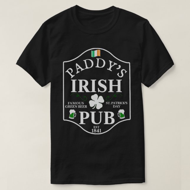 Camiseta Dia de São Patrício Paddys Irish Pub Beer Shamrock (Frente do Design)