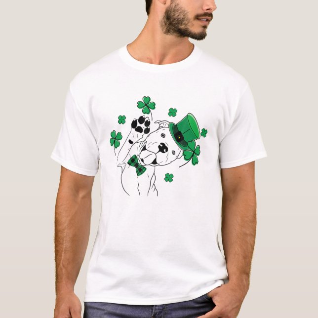 Camiseta Dia de São Patrício Pitbull Men Women Shamrock Irl (Frente)