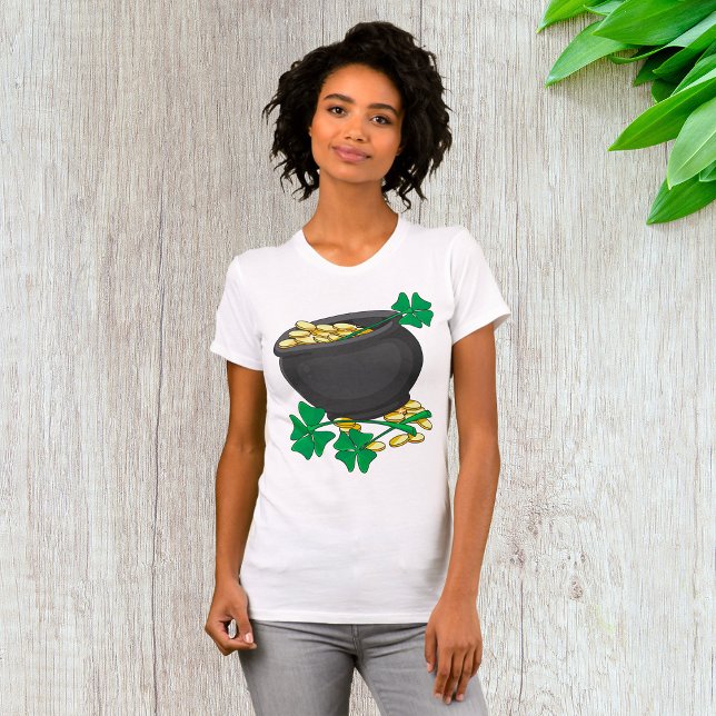 Camiseta Dia de São Patrício - Pote de Ouro e Trevos da Sor (Criador carregado)