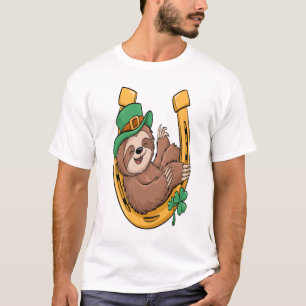 Camiseta Dia de São Patrício Preguiça Ferradura Sortudo