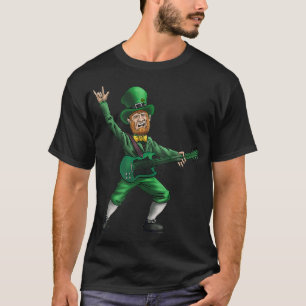 Camiseta Dia de São Patrício Rock and Roll Leprechaun Gui