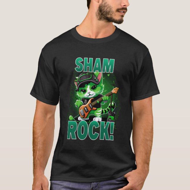 Camiseta Dia de São Patrício Sham Rock Cats Rua Paddys Rock (Frente)