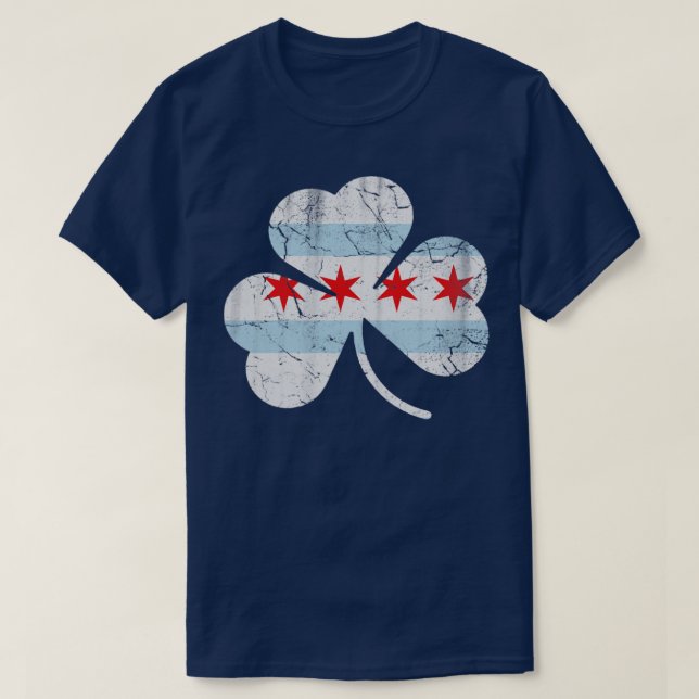 Camiseta Dia de São Patrício Shamrock da Irish Chicago Flag (Frente do Design)