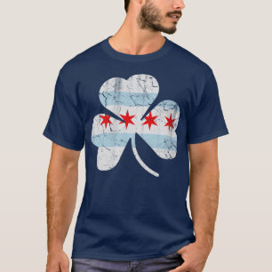 Camiseta Dia de São Patrício Shamrock da Irish Chicago Flag