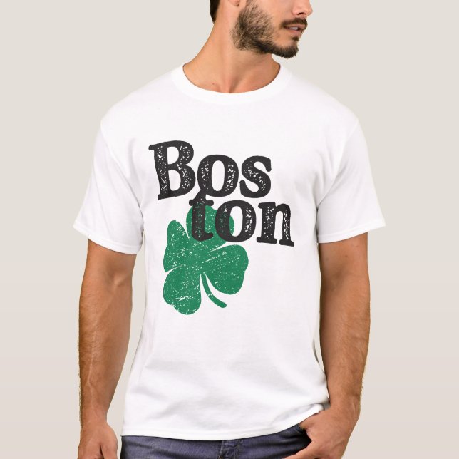 Camiseta Dia de São Patrício Shamrock Massachusetts Boston (Frente)