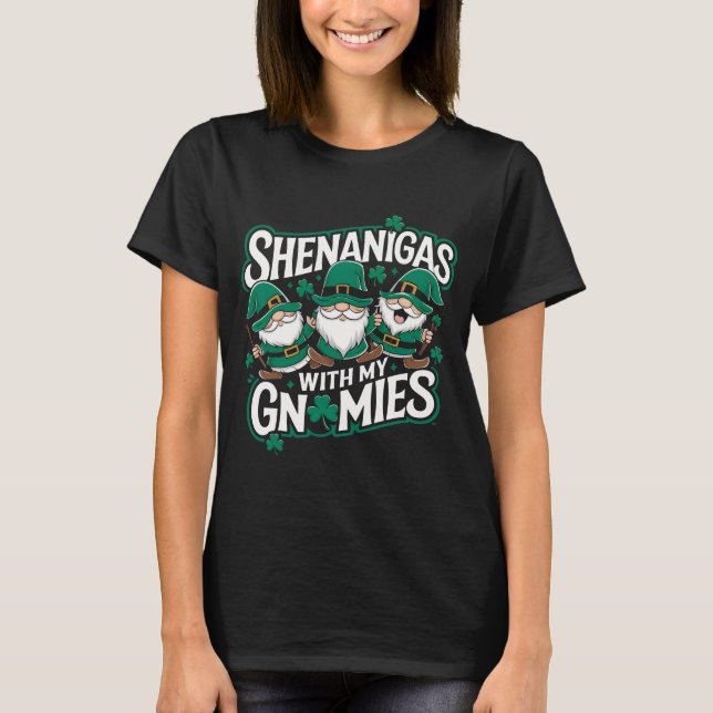 Camiseta Dia de São Patrício sortudo Shamrock gnomos leopar (Frente)