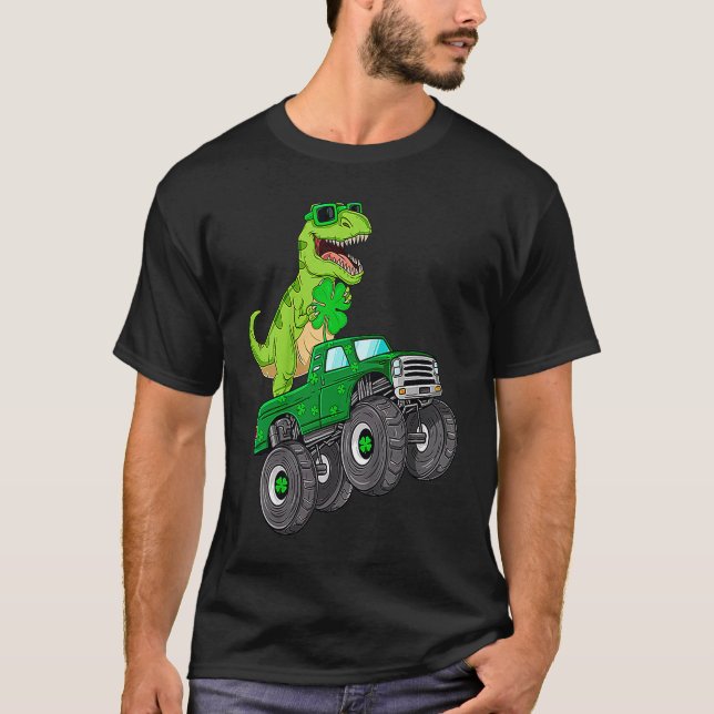 Camiseta Dia de São Patrício T Rex Monster Truck Dino Para (Frente)