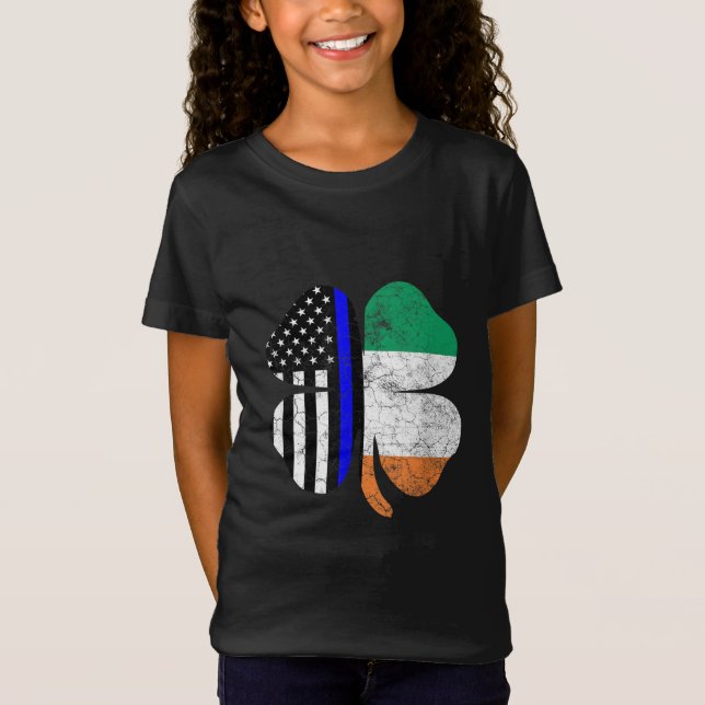 Camiseta Dia de São Patrício Thin Blue Line - Bandeira Irla (Frente)