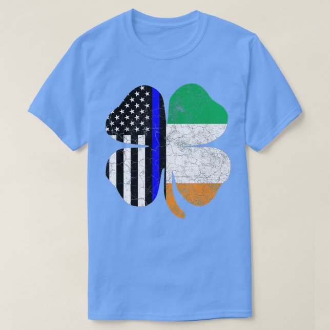 Camiseta Dia de São Patrício Thin Blue Line - Bandeira Irla (Frente do Design)